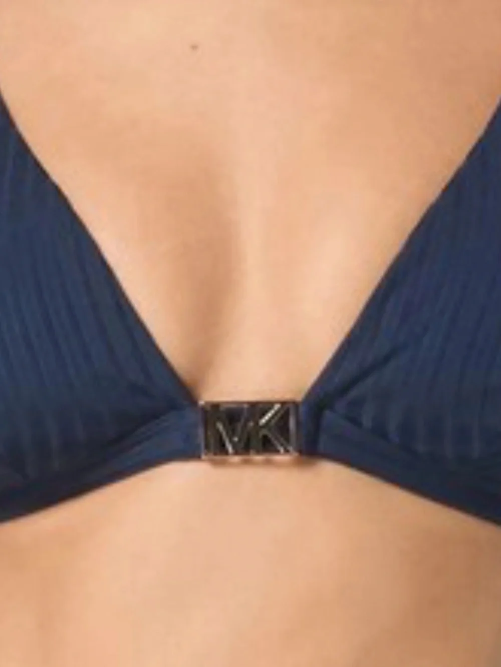 NWT MICHAEL Michael Kors Ribbed Hardware V-Neck Bikini Top